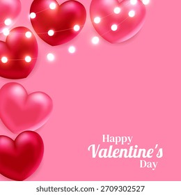 Valentine's Day. Realistic hearts. Vector design. Template for cards, banners, posters, and more.