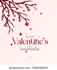 Valentine's Day realistic paper cut background design vector. Romantic love illustration design Happy Valentine's Day design with a tree bench, paper art heart, and gradient background. 