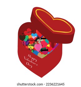 Valentine's day Realistic red gifts boxes design. open gift box. Valentine gift inside the box. 3d box design. vector illustration.