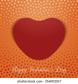 Valentines Day realistic red paper Heart Card on orange Background with Hearts Pattern. Vector Illustration