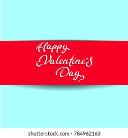 Valentines Day realistic red scroll Ribbon on blue Background. Vector Illustration eps10
