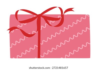 Dia dos Namorados retângulo presente caixa ilustração vetor com arco de fita e padrão de onda rosa. Bonito design romântico presente para cartões, convites, adesivos, etiquetas e embalagem.