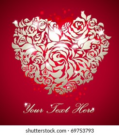 valentine's day red background with floral golden heart