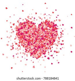 Valentines day red background with hearts. Love symbol. February 14. I love you. Be my valentine. Heart confetti.