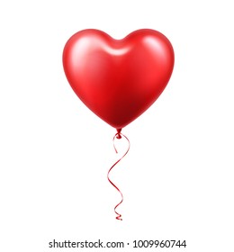 Valentines day red balloon with ribbon. Heart shape. Love, february 14.