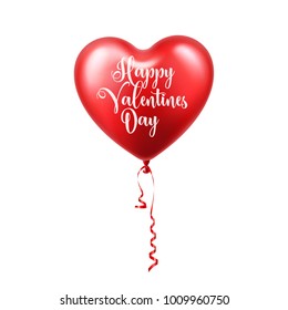 Valentines day red balloon with ribbon. Heart shape. Love, february 14.