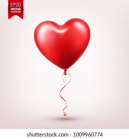 Valentines day red balloon with ribbon. Heart shape. Love, february 14.