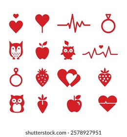 Valentine's Day red and black heart icon. Heart vector icons, owl, love, romance, Flat icon.