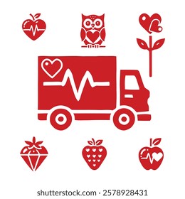 Valentine's Day red and black heart icon. Heart vector icons, owl, love, romance, Flat icon.