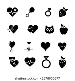 Valentine's Day red and black heart icon. Heart vector icons, owl, love, romance, Flat icon.