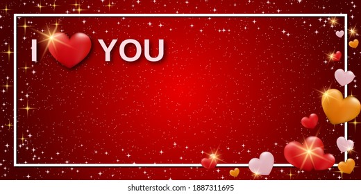 Día de San Valentín fondo vectorial borroso rojo con corazones y efectos de luz