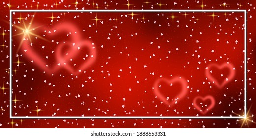Día de San Valentín fondo vectorial borroso rojo con corazones y efectos de luz