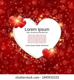 Valentine's Day red blurred vector background with red hearts and light effects