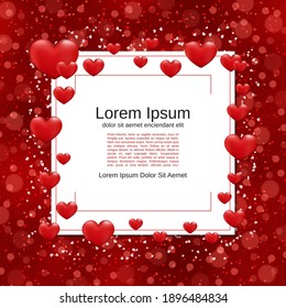 Valentine's Day red blurred vector background with hearts and light effects