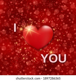 Valentine's Day red blurred vector background with hearts and light effects