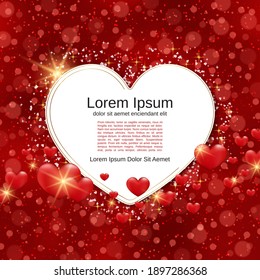 Valentine's Day red blurred vector background with hearts and light effects