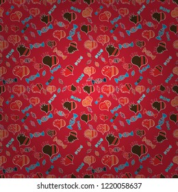 Valentines Day. Red, brown and white. Vector fancy love shape seamless pattern background.