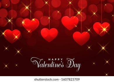 valentines day red card with falling sparkles