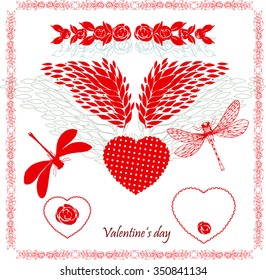 Valentine's day red elements for holiday design. Vector isolated illustrations.