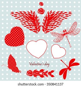 Valentine's day red elements for holiday design. Vector isolated illustrations.