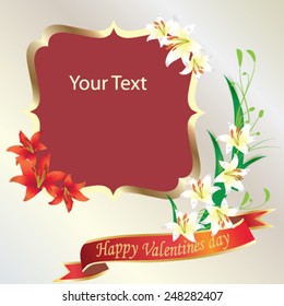 Valentines Day red frame with flowers on pastel background - vector illustration.