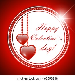 Valentine`s day red frame with two hearts