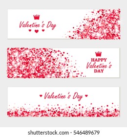 Valentines Day Red Glowing horizontal white Banners set. Vector templates for different projects.
