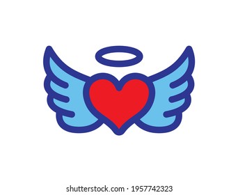 Valentines day red heart with angel wings vector illustration.