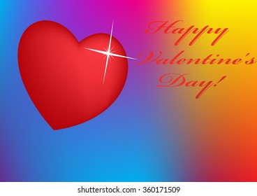 Valentines day with red heart design on multicolor red blue and yellow background