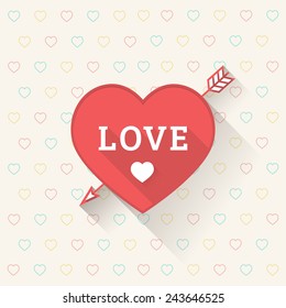 Valentine's day red heart in a flat style on a background of hearts