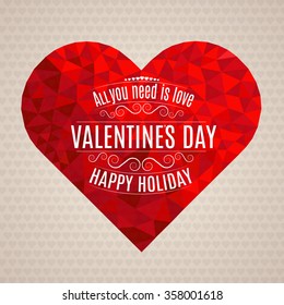Valentine's day red heart inscription