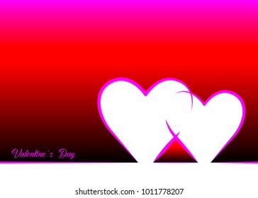 Valentine's Day with red heart, line style , vector isolated or red background