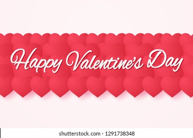 Valentines day , red heart shape background with lettering , paper art style
