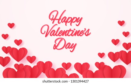 Valentines day , Red heart shape background with lettering , paper art style