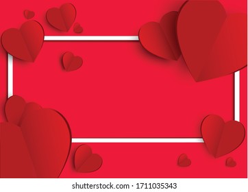 Valentine's day. Red heart shape paper art concept. Vector Illustration.