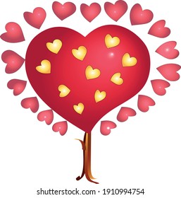 Valentines day. Red heart -tree with fruits and leaves in the shape of heart