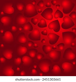 Valentines day red hearts background, vector seamless pattern