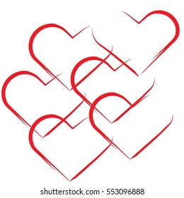 Valentine`s day. Red hearts frames on the white background. Vector illustration