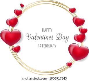 Valentines Day With Red Hearts With Gradient Mesh, Vector Illustration