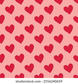 Valentines day red hearts on pink background seamless vector pattern