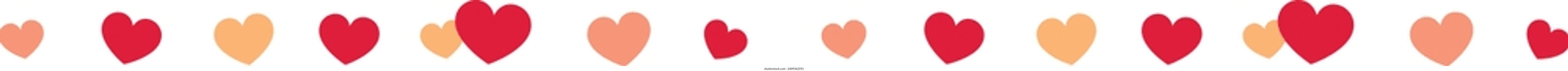 Valentine's day red hearts set. Border frame. Vector illustration in flat style