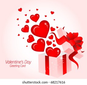 Valentine's Day red hearts template greeting card