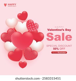 Valentine's day red hearts vector background. Templates for social media posts backgrounds, cover, poster, banners, marketing, sales promotion