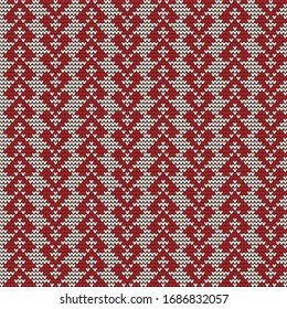 Valentine's day red knitted sweater vector seamless pattern. Stripes of hearts located up and down