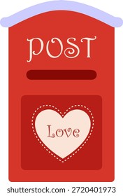 Icono rojo de la caja de correo del día de San Valentín con el corazón de la letra del amor, símbolo romántico de la entrega del correo para las tarjetas de felicitación y la celebración, Ilustración vectorial aislada