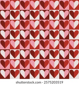Valentine's Day RED Seamless Pattern, Abstract and Geometric style, hearts digital paper