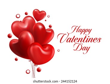 Valentines Day Red Sweet Balloon Hearts. 3D Vector Illustration