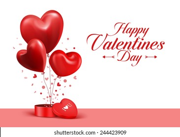 Valentines Day Red Sweet Balloon Hearts. 3D Vector Illustration