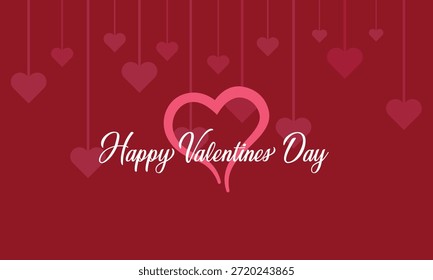 Tema rojo del día de San Valentín con las cuerdas colgantes del corazón, fondo festivo romántico