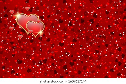 Valentine's Day red vector background with hearts